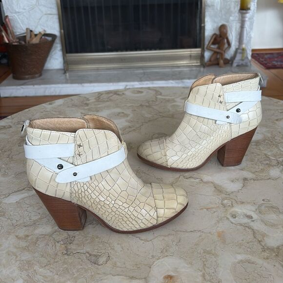 Rag & Bone Harlow Croc Embossed Leather Wrap Block Heel Ankle Boots - Picture 5 of 12